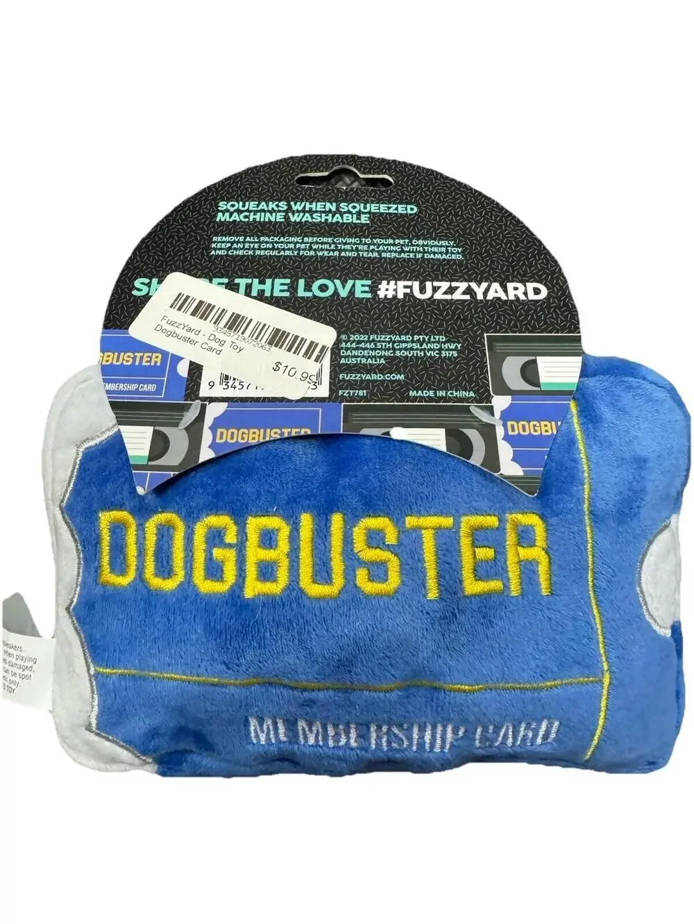 (RGB3) FuzzYard Dogbuster Card Plush Dog Toy Squeaky Parody Membership